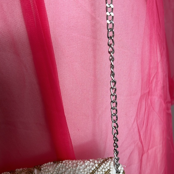 Beaded Floral Golden Clutch Purse with strap - Picture 10 of 12